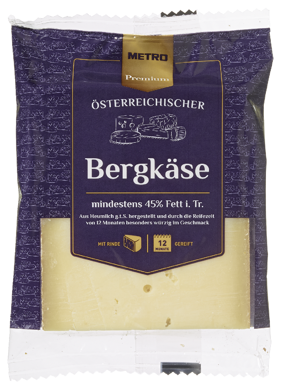 METRO Premium Österreichischer Bergkäse 45 % Fett i. Tr. 12 Monate gereift - ca. 300 g Packung