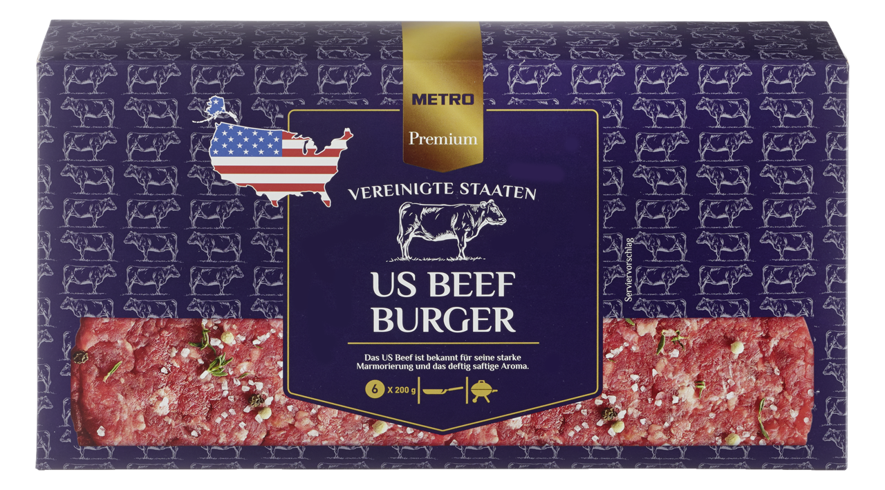 METRO Premium American Beef Burger tiefgefroren, 6 Stücke à 200 g, vak.-verpackt - 1,2 kg Packung