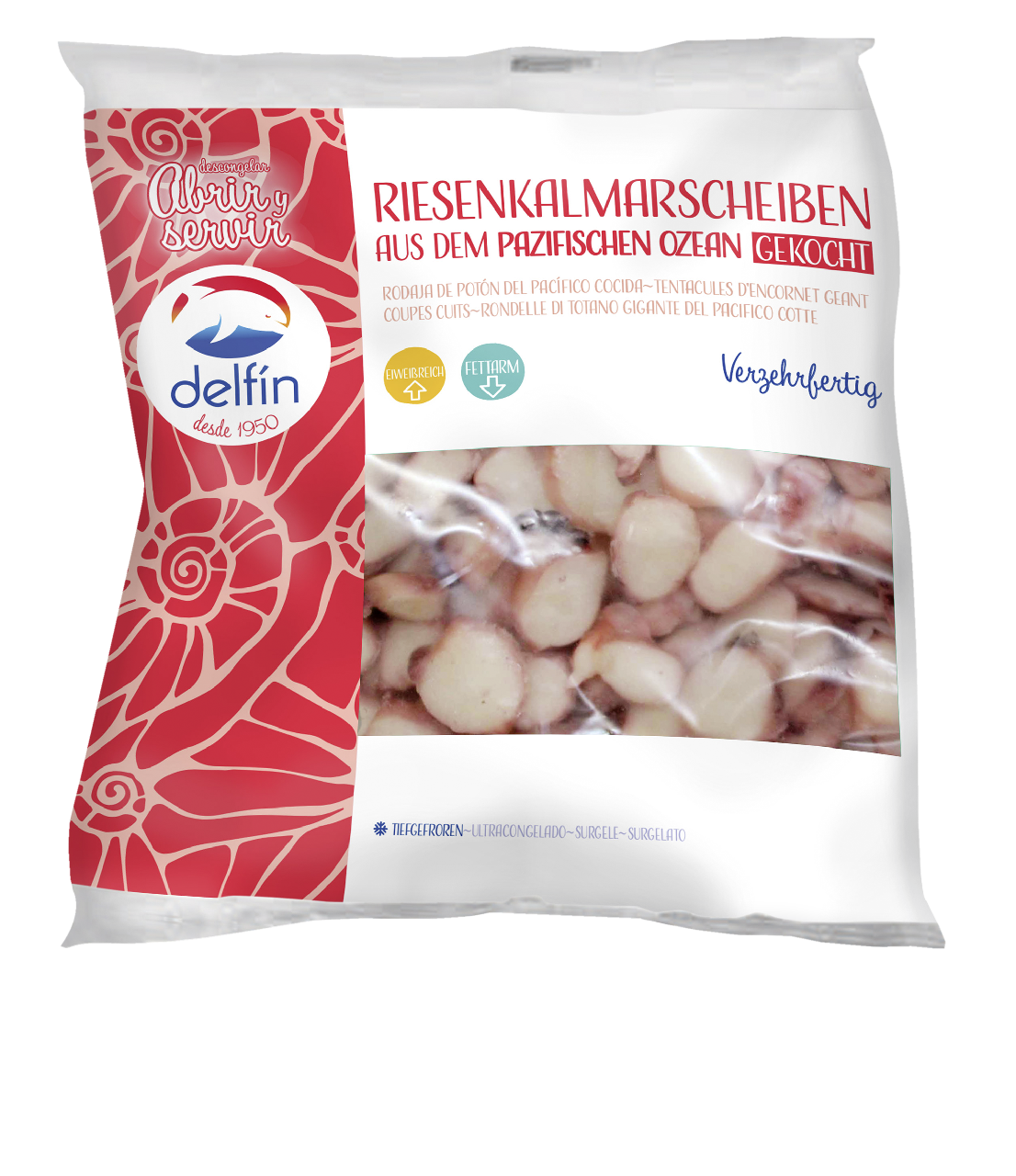 Delfin Tintenfisch-Stücke tiefgefroren gekocht - 1 kg Beutel