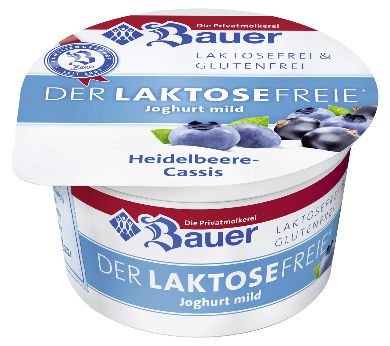 Bauer Joghurt laktosefrei mild Heidelbeere-Cassis 3,5 % Fett 100 g Becher