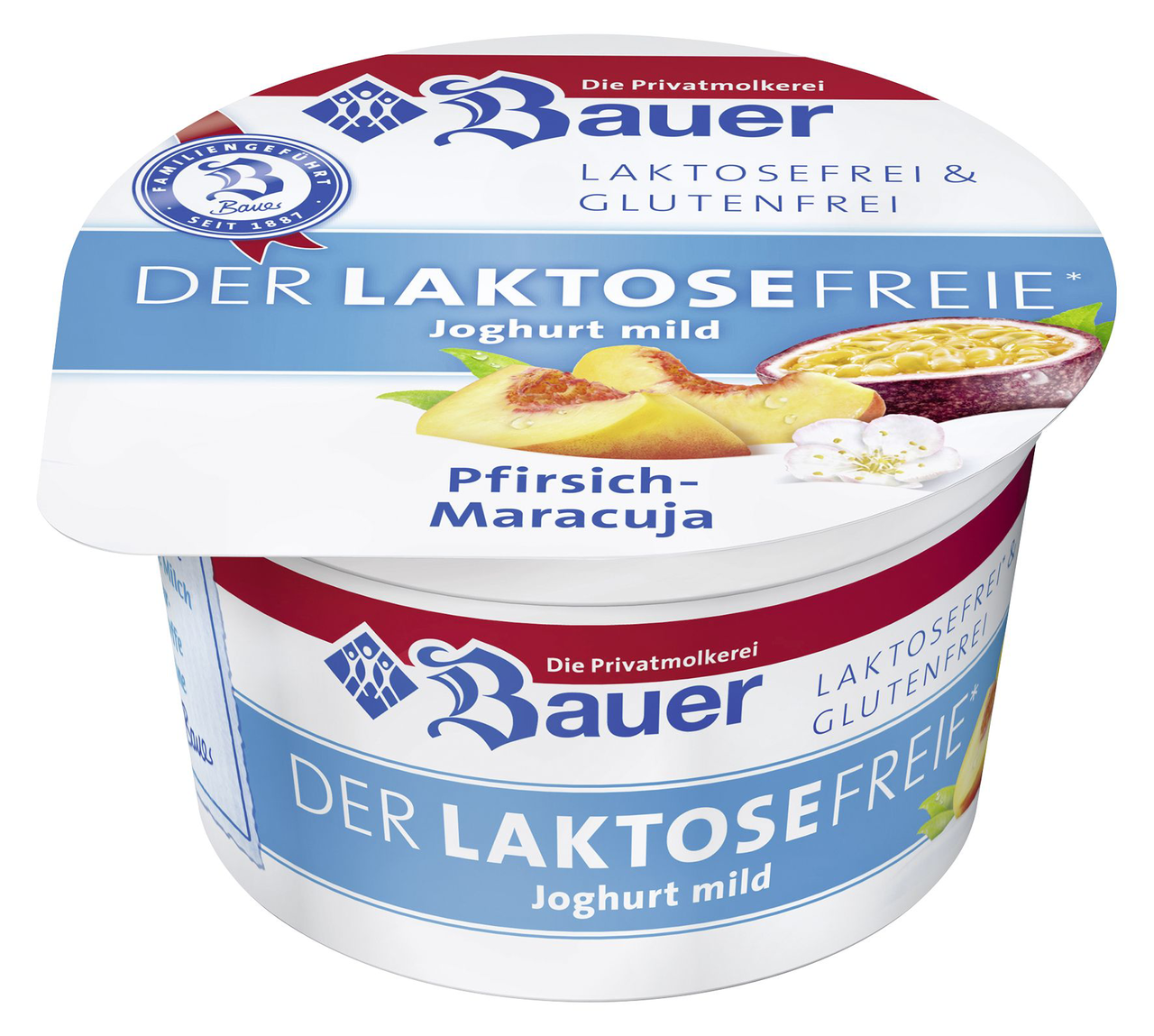 Bauer Joghurt laktosefrei mild Pfirsich-Maracuja 3,5 % Fett 100 g Becher