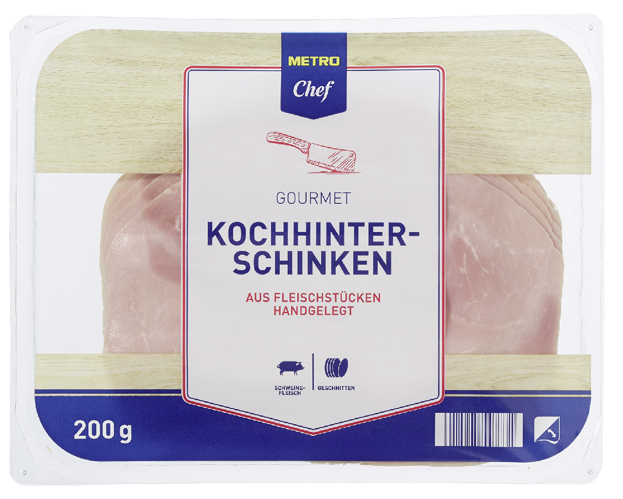 METRO Chef Gourmet Kochhinterschinken aus Fleischstücken handgelegt - 200 g Packung
