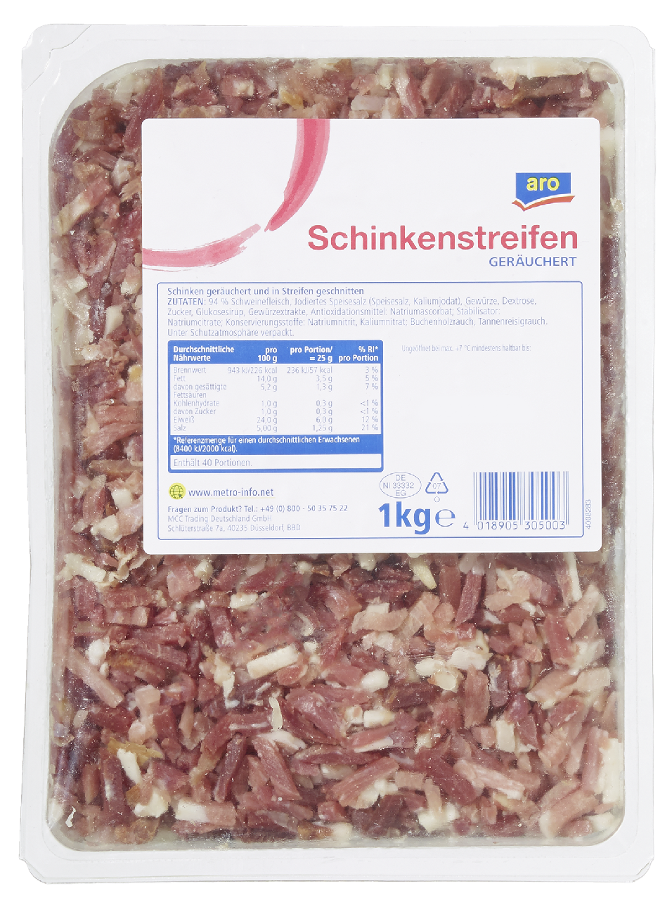 aro Schinkenstreifen geschnitten geräuchert 1 kg Packung