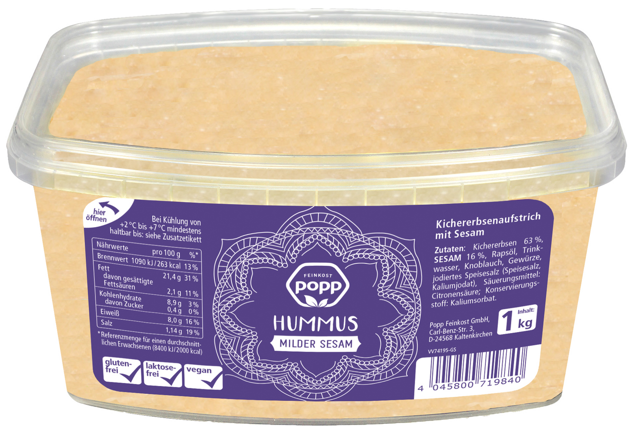 Popp Hummus traditionell gekühlt - 1 kg Becher