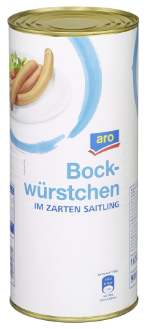 aro Bockwurst im Saitling 10 Stück à ca. 90 g ATG 900 g - 1,61 kg Dose