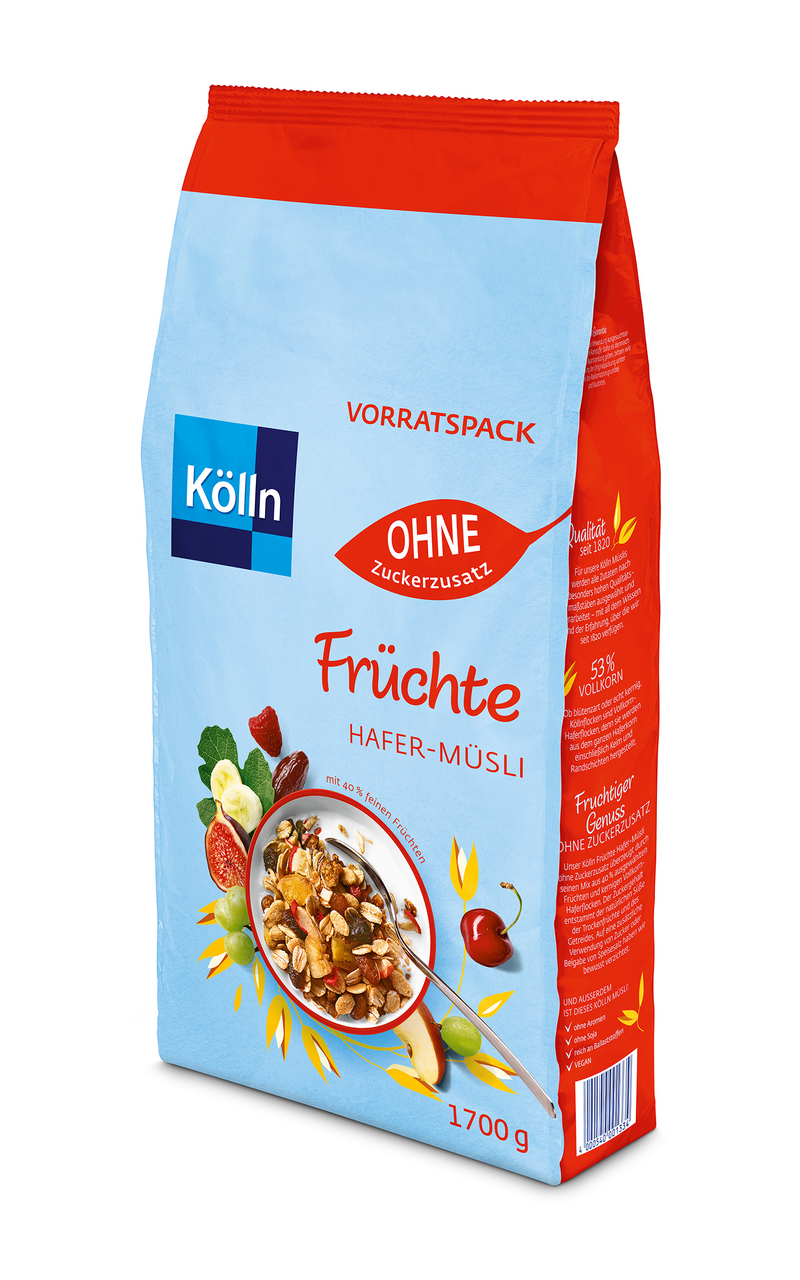 Kölln Früchtemüsli ohne Zuckerzusatz - 1 x 1,7 kg Beutel
