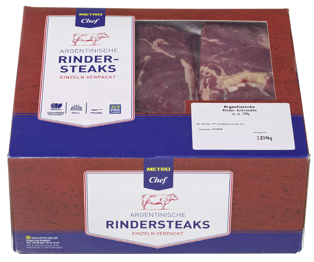 METRO Chef Argentinische Rinder-Entrecote 8 Stück à ca. 200 - 240 g gekühlt - je kg