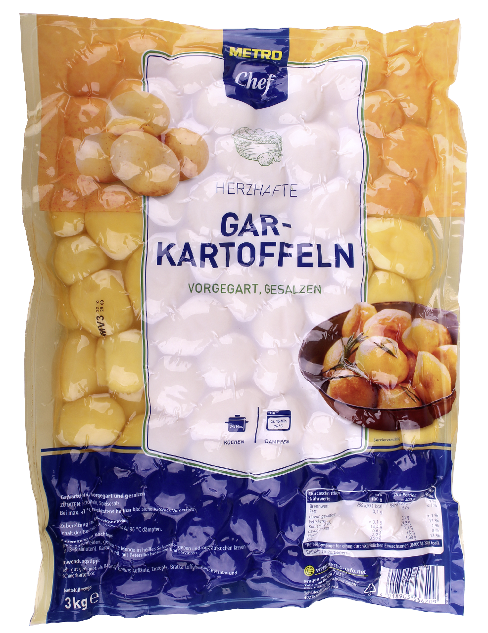 METRO Chef Garkartoffeln gesalzen vorgegart gekühlt - 3 kg Packung