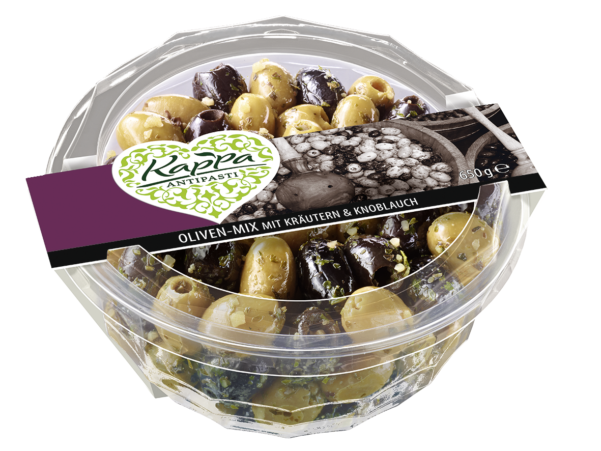 Kappa Oliven Mix Kräuter & Knoblauch gekühlt - 650 g Packung