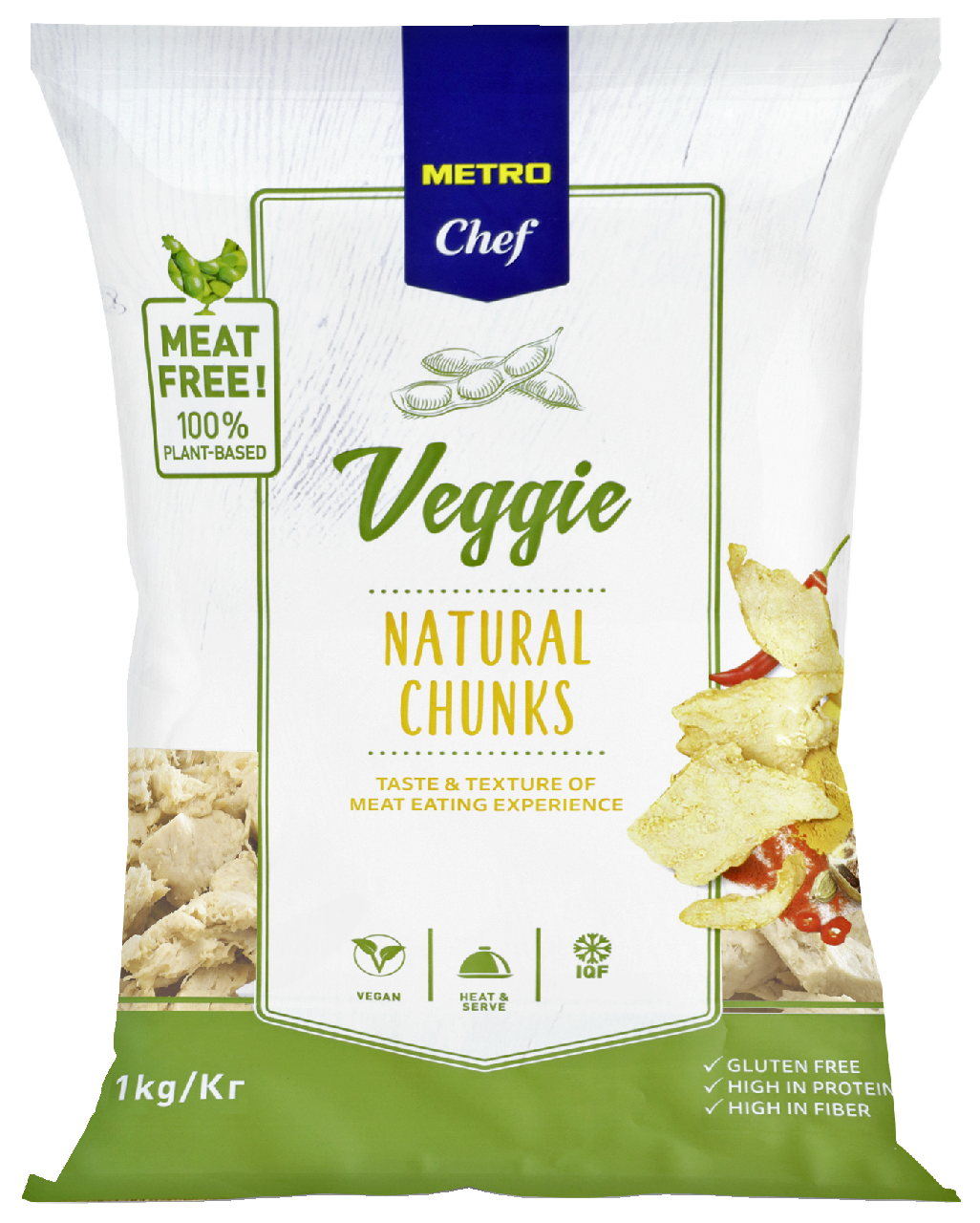 METRO Chef Vegane Soja Chunks nach Hähnchen Art Typ Natur tiefgefroren - 1 kg Packung