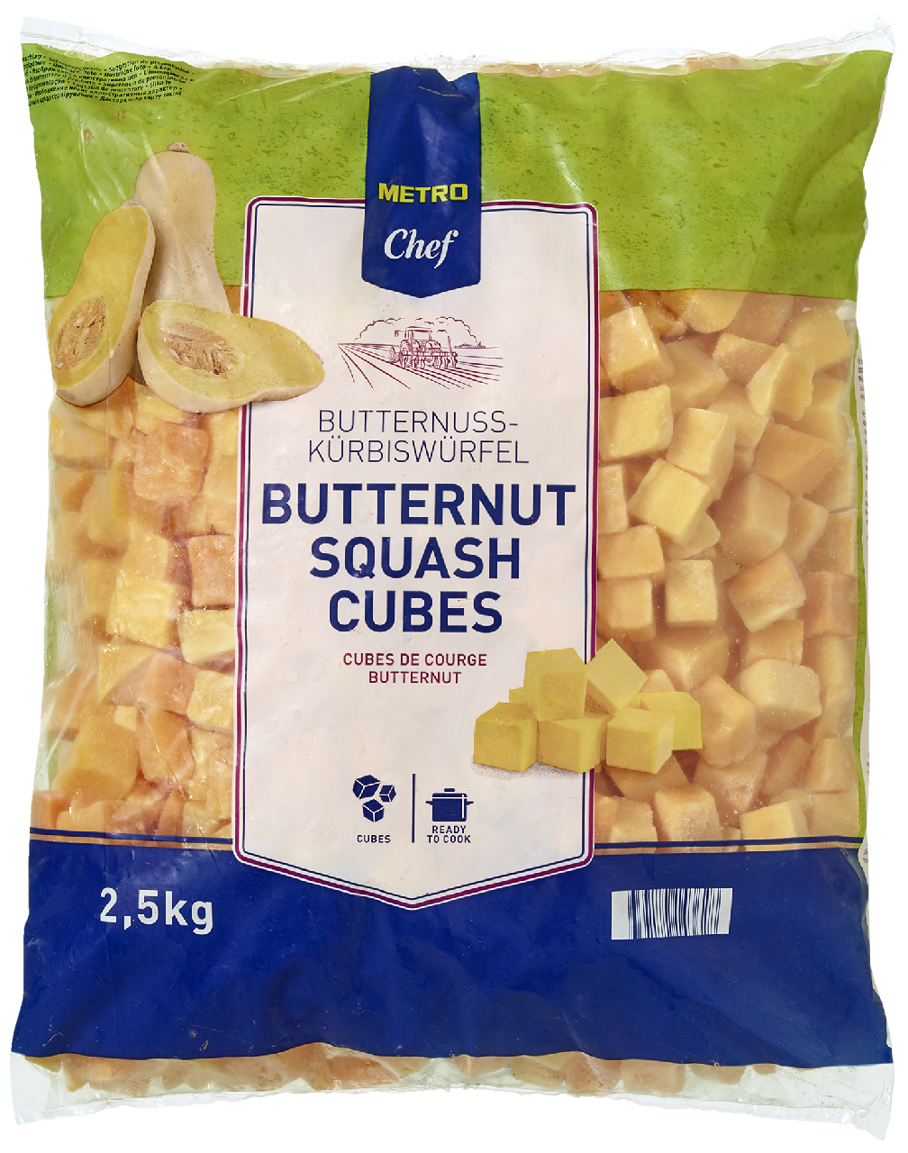 METRO Chef Butternut Kürbis Würfel tiefgefroren - 2,5 kg Beutel