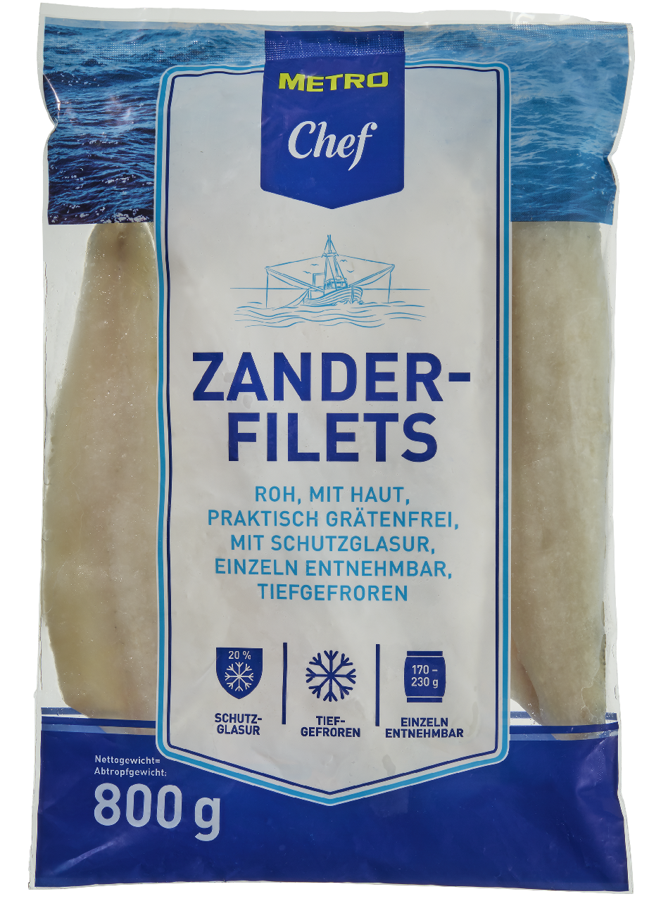 METRO Chef Zanderfilet mit Haut tiefgefroren 170 - 230 g - 800 g Beutel