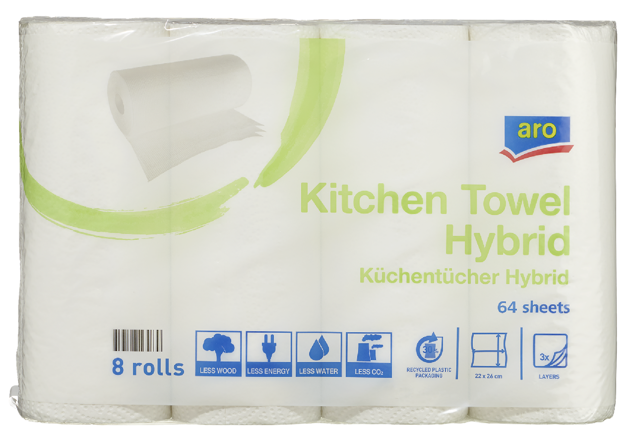 aro Küchenrollen 3-lagig - 8 Rollen à 64 Blatt