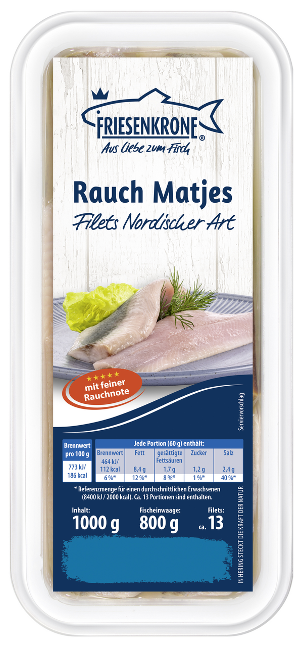 Friesenkrone Matjes Filets mit zarter Rauch-Note Nordischer Art gekühlt ca. 14 Stück- 1 kg Schachtel