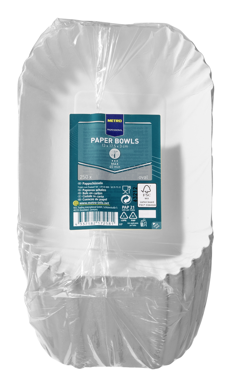 METRO PROFESSIONAL Pommes Schalen Pappe, Weiß 3 x 13 x 17,5 cm - 250 Stück Packung
