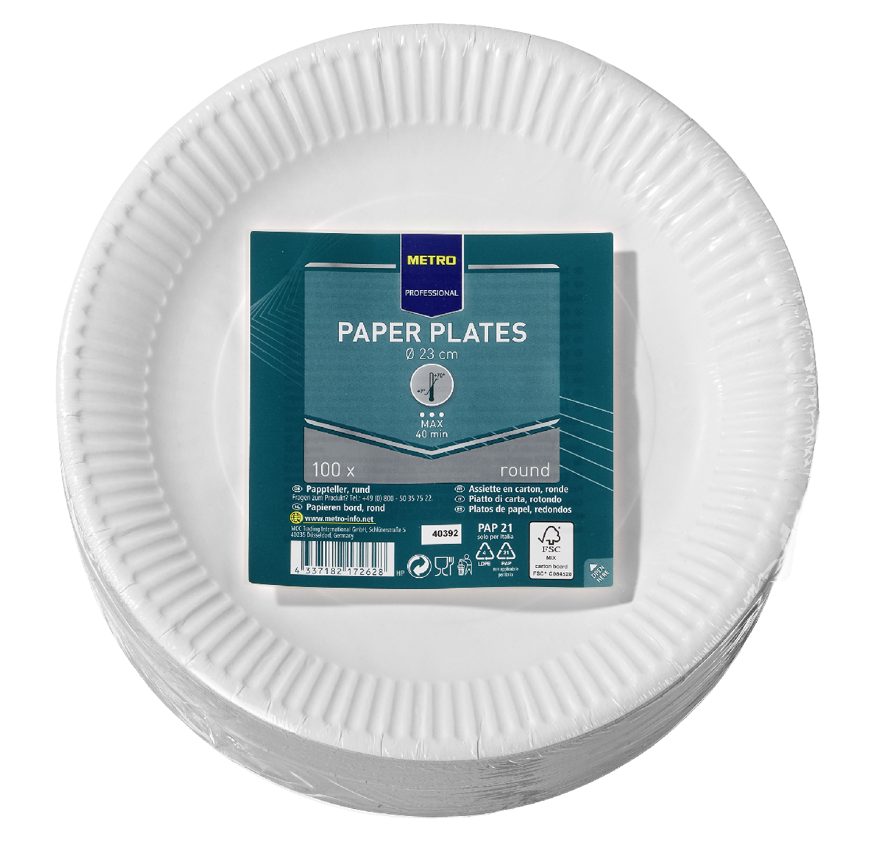 METRO PROFESSIONAL Teller rund Pappe Ø 23 cm - 100 Stück Packung
