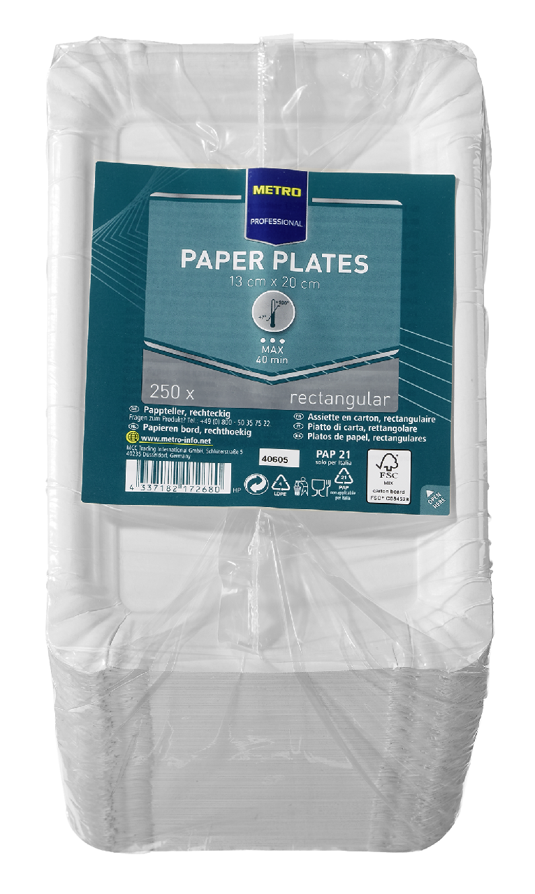METRO PROFESSIONAL Teller Pappe 13 x 20 cm - 250 Stück Packung