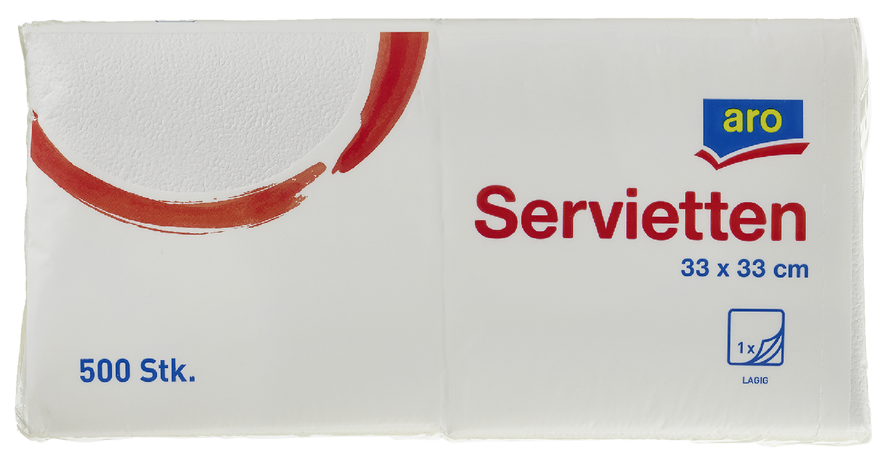 aro Servietten Weiß 33 x 33 cm, 1-lagig - 500 Stück Packung