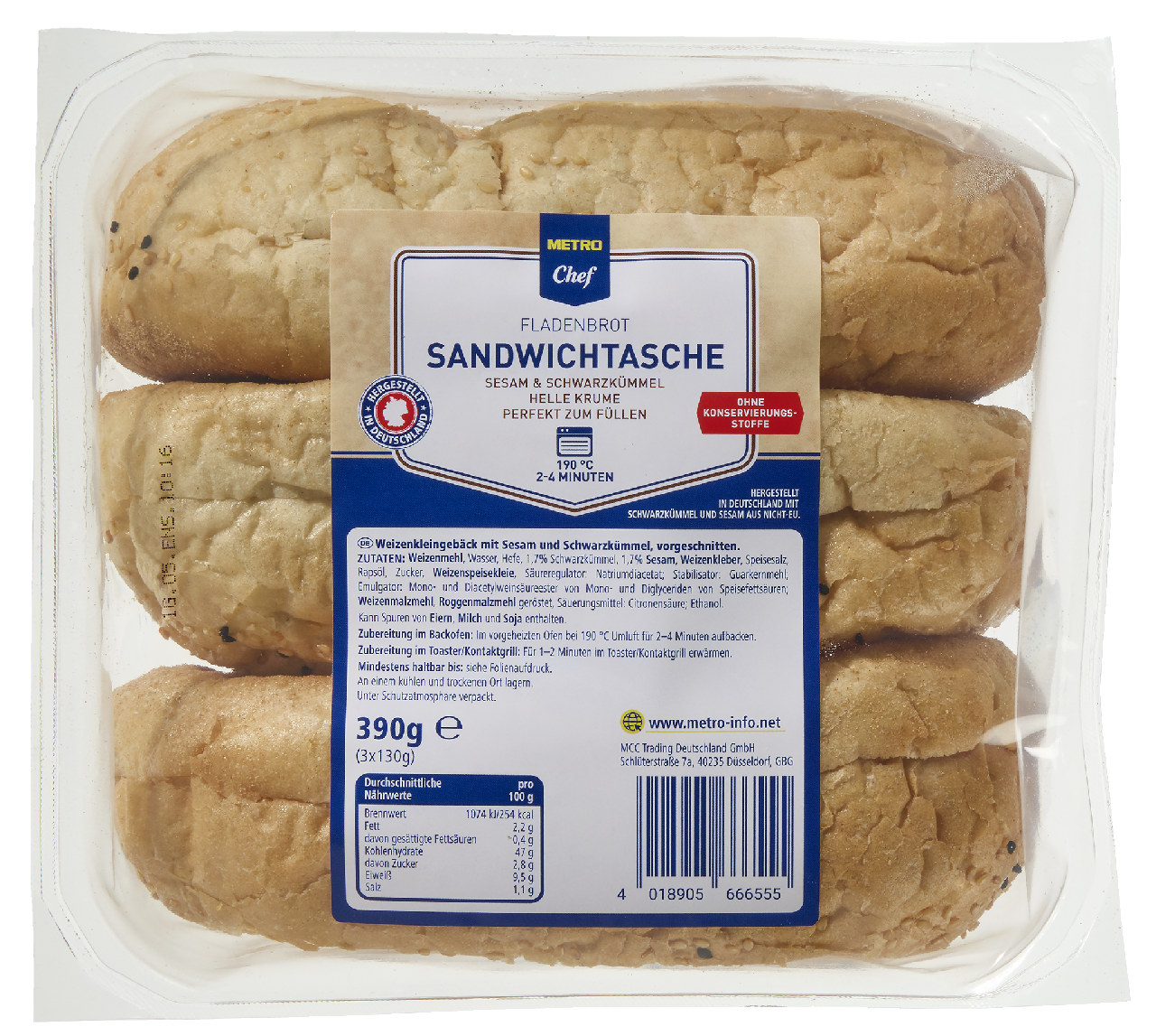METRO Chef Sandwichtasche 3 Stück - 390 g Beutel