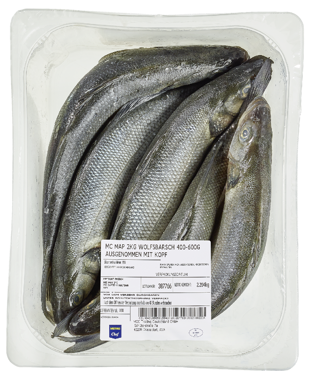 METRO Chef Wolfsbarsch ausgenommen mit Kopf 400 - 600 g ca. 2 kg MAP - je kg