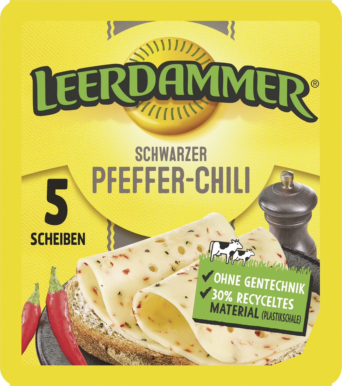 Leerdammer Scheiben Schwarzer Pfeffer-Chili gekühlt - 100 g Packung