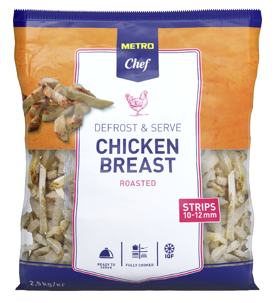 METRO Chef Hähnchenbrust Streifen 10 -12 mm, tiefgefroren, Ofen gebräunt, IQF, Halal - 2,5 kg Beutel
