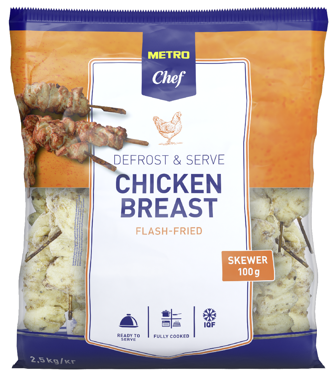 METRO Chef Hähnchenbrustspieße gebräunt tiefgefroren ca. 100 g Stücke - 2,5 kg Beutel