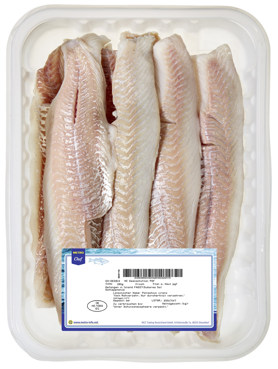 METRO Chef Seelachsfilet ohne Haut 180 g 1,5 kg MAP - je kg