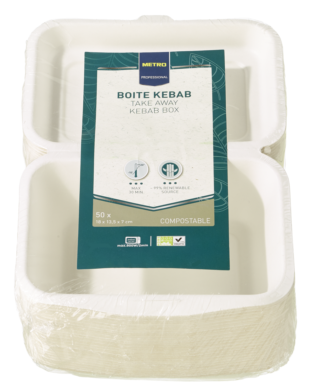 METRO PROFESSIONAL Kebab Box Bagasse PFAS-free 700 ml 50 Stück