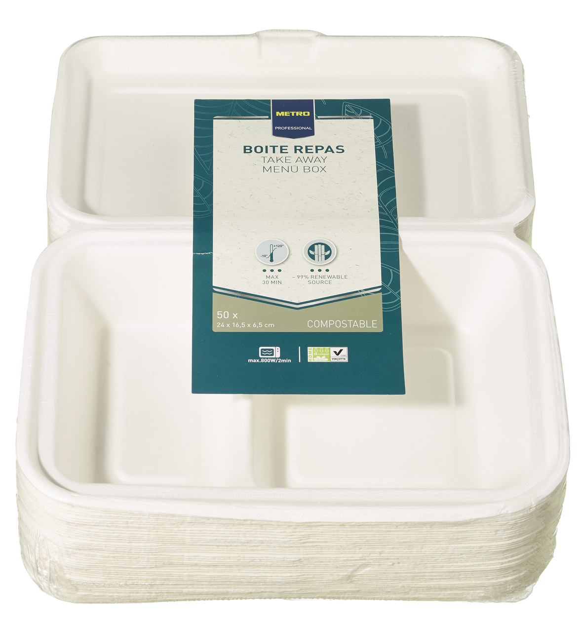 METRO PROFESSIONAL Menuebox 2-geteilt Bagasse PFAS-free 1,2 l 50 Stück