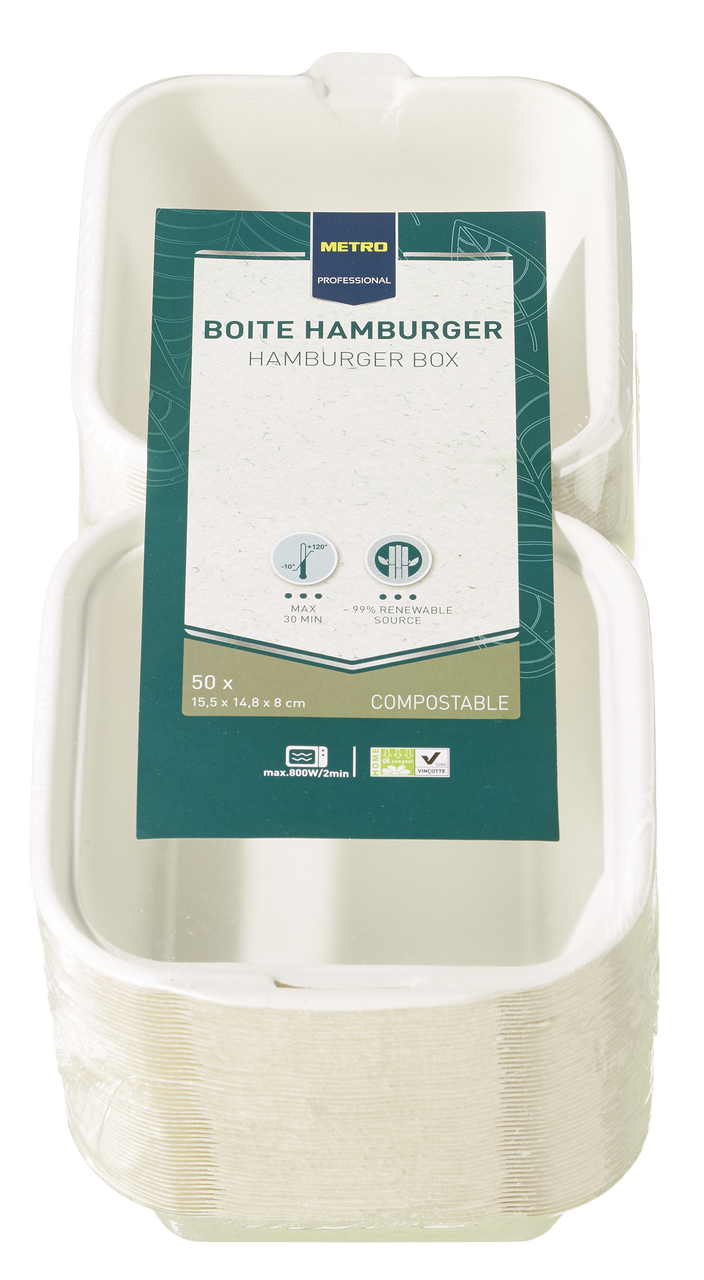METRO PROFESSIONAL Hamburger Box Bagasse PFAS-free 800 ml 50 Stück