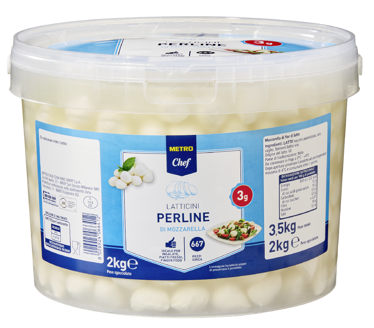 METRO Chef Mozzarella Perle 45 % Fett i. Tr. 3 g Stücke - 2 kg Packung