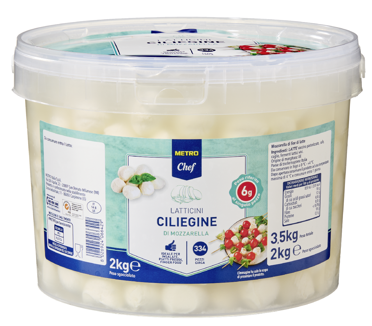 METRO Chef Mozzarella Mini Kirsche 45 % Fett i. Tr. 6 g Stücke - 2 kg Packung