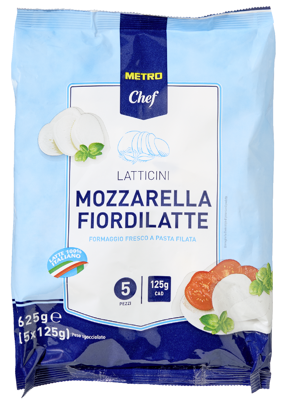 METRO Chef Mozzarella Fior di Latte 40 % Fett i. Tr. 5 Stück à 125 g ATG 625 g - 1,25 kg Packung