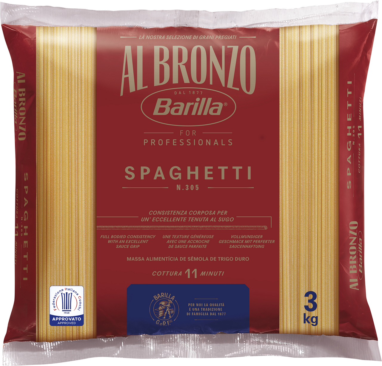 Barilla Al Bronzo Spaghetti - 3 kg Beutel