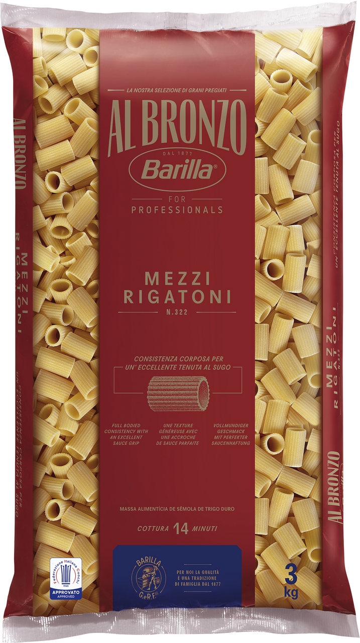 Barilla Al Bronzo Mezzi Rigatoni - 3 kg Beutel
