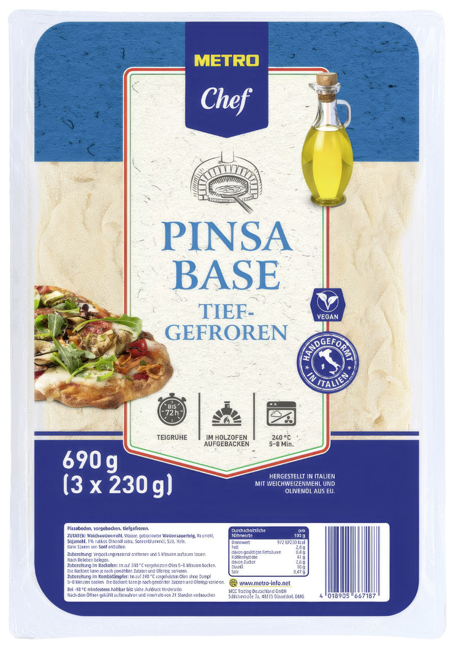 METRO Chef Pinsa Base tiefgefroren 3 Stück à 230 g - 690 g Packung