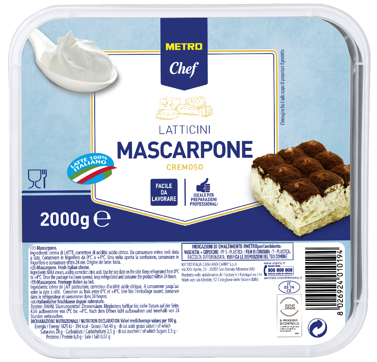METRO Chef Mascarpone 80 % - 2 kg Stück