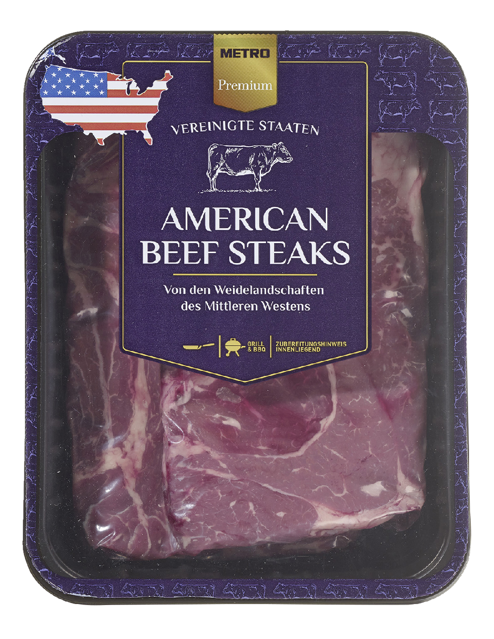 METRO Premium American Beef Nackensteaks roh, 2 Stück à 250 g, vak.-verpackt - je kg
