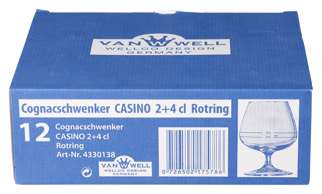 Van Well CASINO Cognacschwenker 24er Set | 2cl & 4cl Geeicht, Mit Rotring | Klare Likörgläser