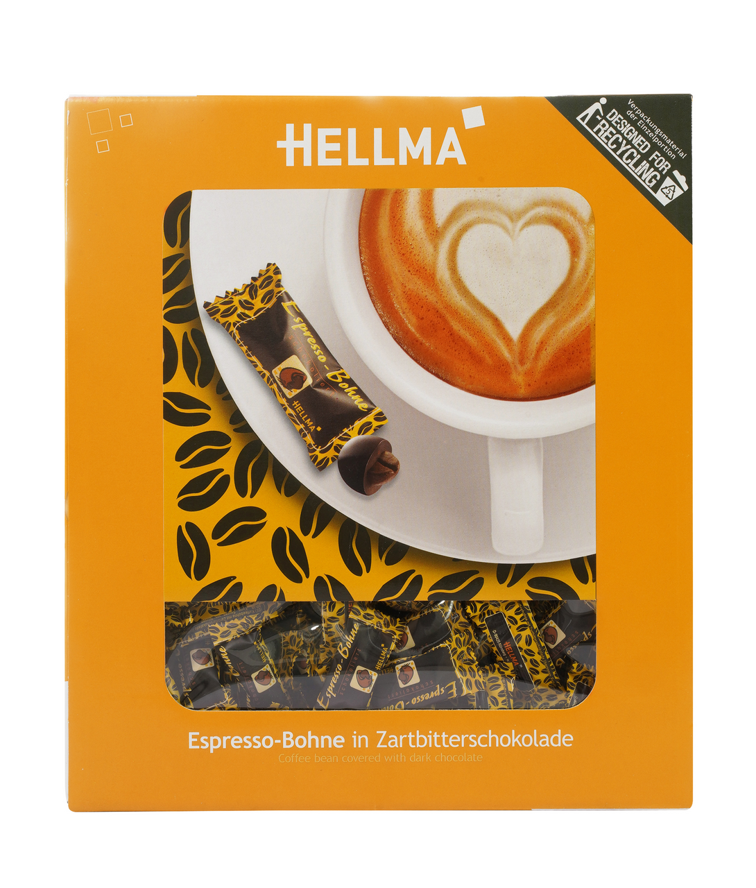 Hellma Espresso-Bohne in Zartbitterschokolade 380 Einzelportionen à 1,1 g - 418 g Karton