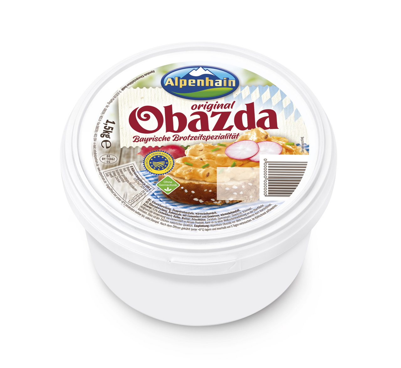 Alpenhain Bayerischer Biergartenkäse Obazda Das Original - 1,58 kg Packung