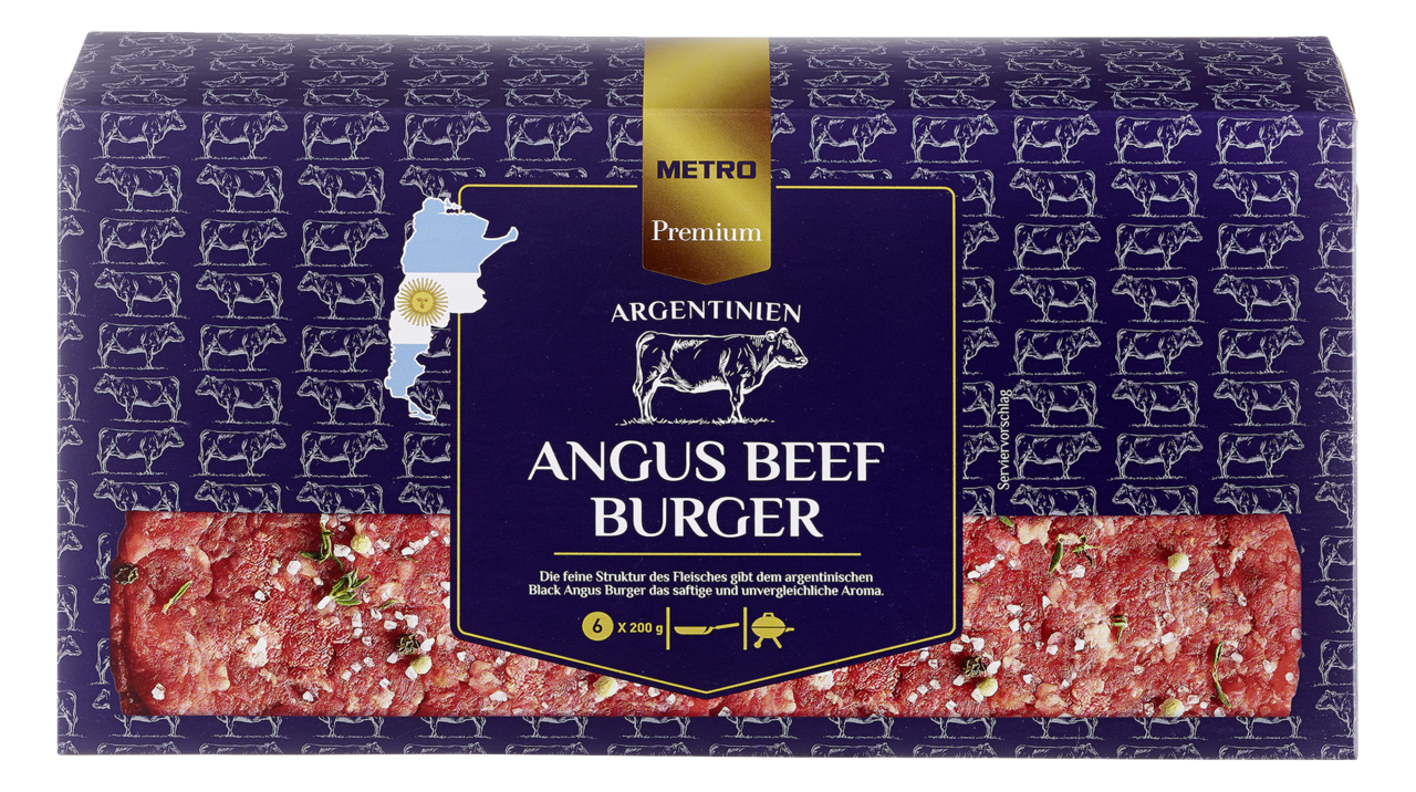 METRO Premium Angus Beef Burger tiefgefroren, 6 Stück à 200 g - 1,2 kg Packung