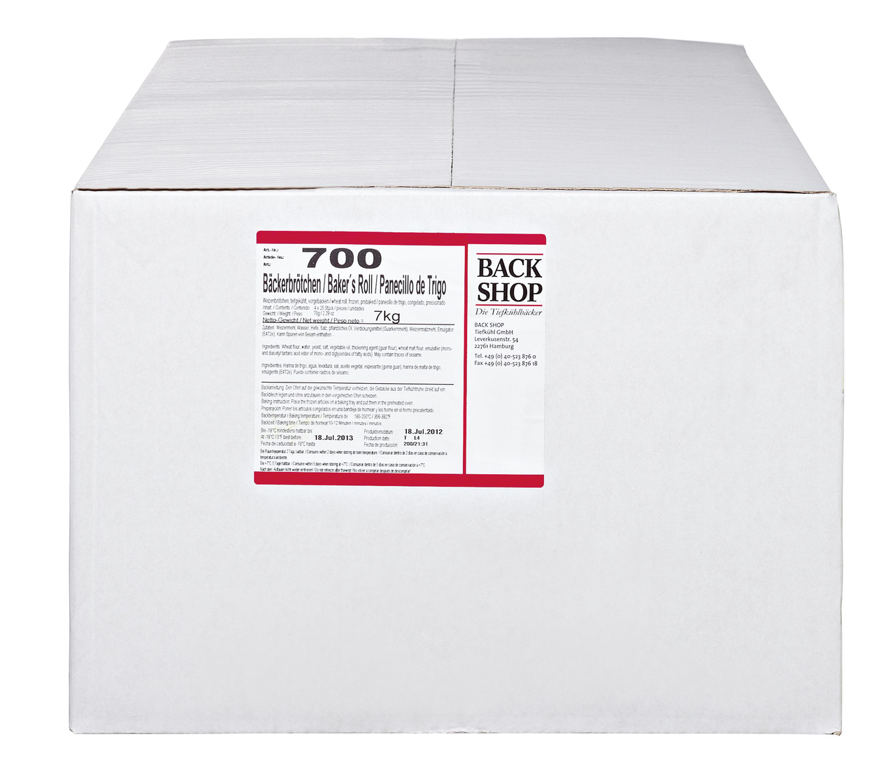 Back Shop Bäckerbrötchen vorgebacken tiefgefroren 100 Stück à 70 g - 7 kg Karton