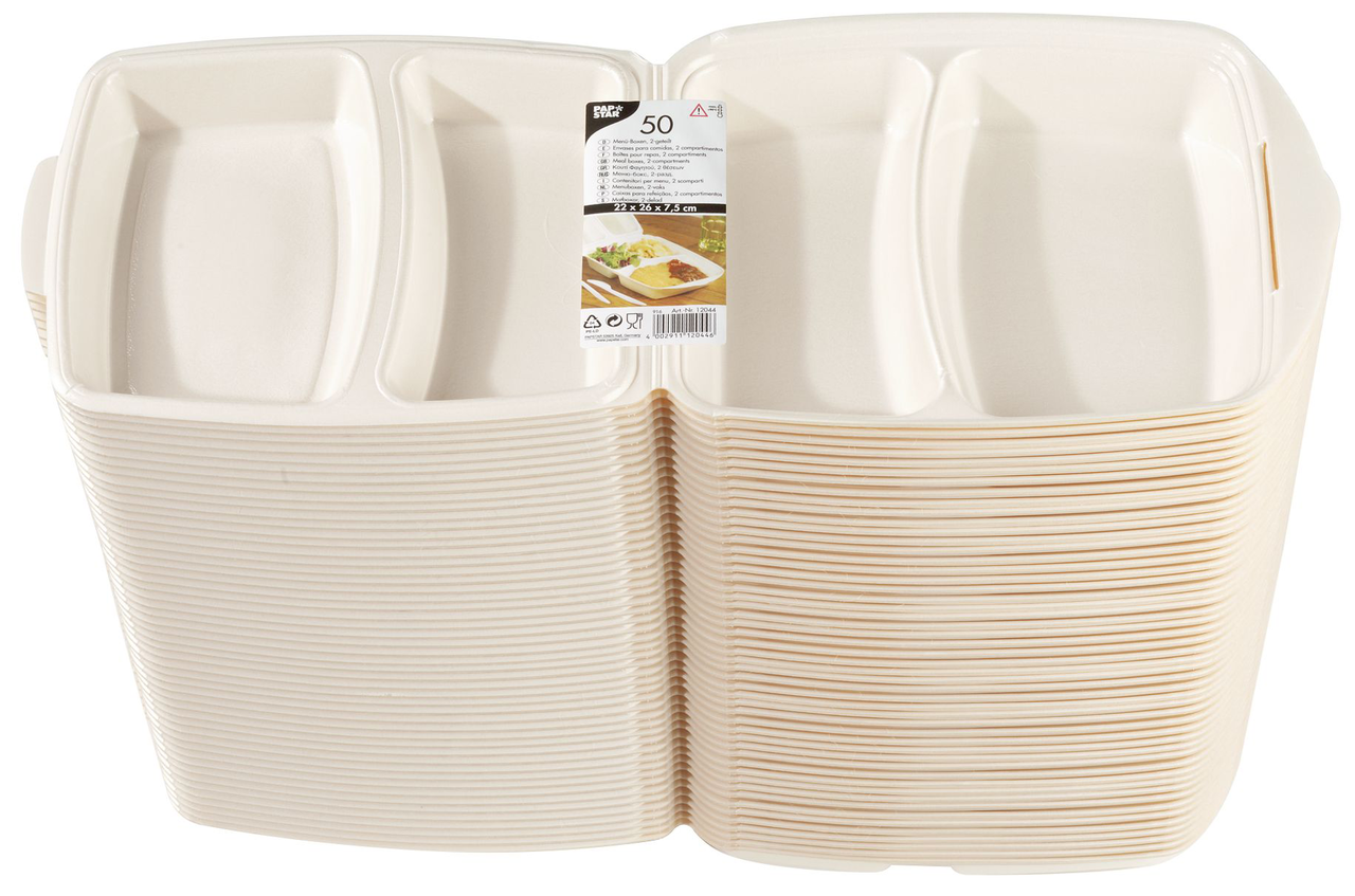 PAPSTAR Menübox mit Klappdeckel 2-geteilt Beige rechteckig