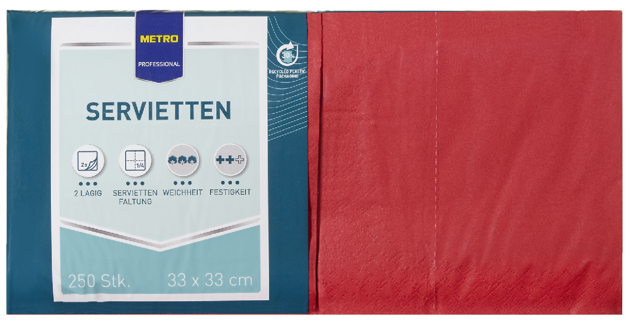 METRO PROFESSIONAL Servietten Red 33 x 33 cm 1/4 Falz 2-lagig 250 Stück