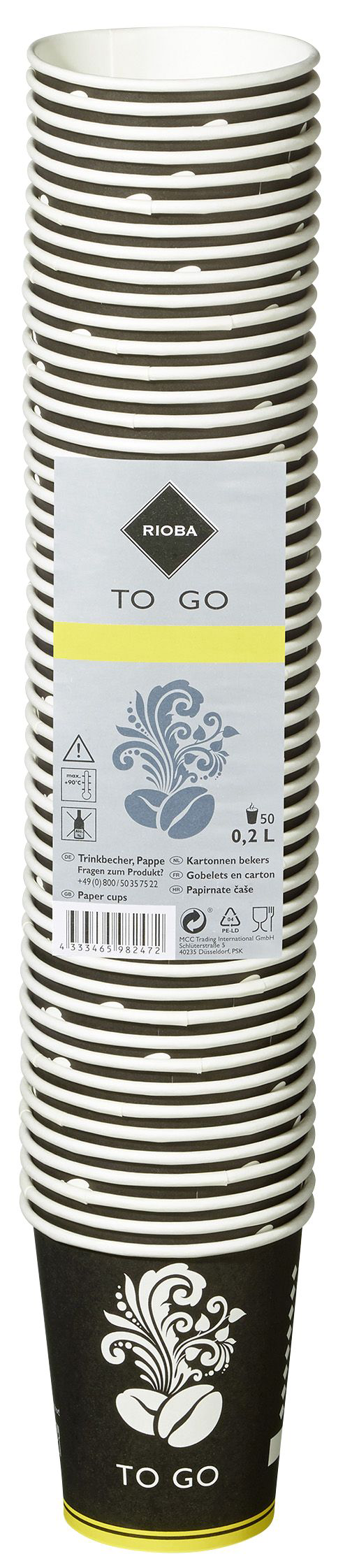 RIOBA Coffee To Go Becher Schwarz Pappe konisch 200 ml - 50 Stück