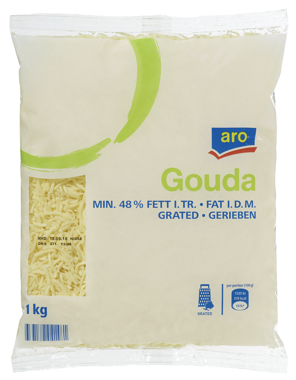 aro Gouda gerieben 48 % Fett - 10 x 1 kg Packungen