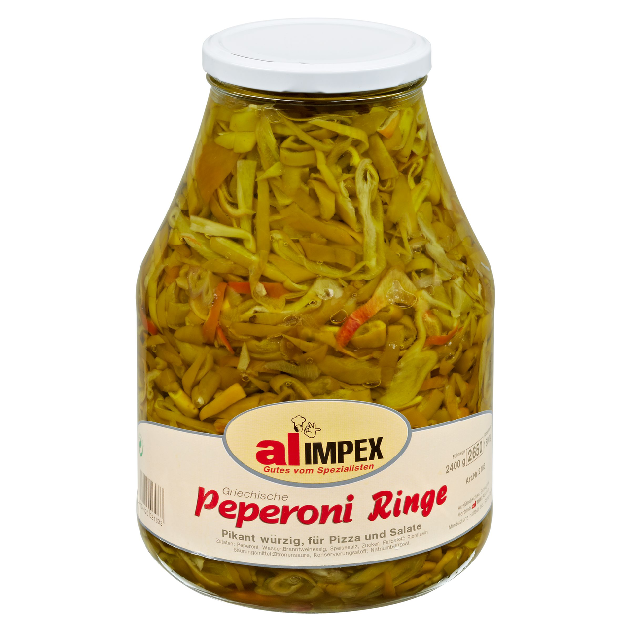 Alimpex griechische Pepperoniringe pikant-würzig, in Branntweinessig eingelegt - 2,65 l Tiegel