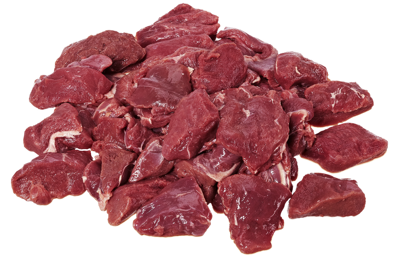 Reh-Gulasch tiefgefroren, entsehnt, entfettet, Hand geschnitten, Gastro-Zuschnitt, aus Europa, vak.-verpackt ca. 2,5 kg